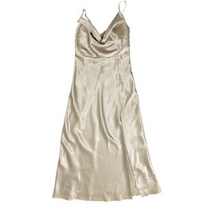 Birdy Grey Champagne Satin Gown M Bridesmaid‎ Formal Dress Shiny